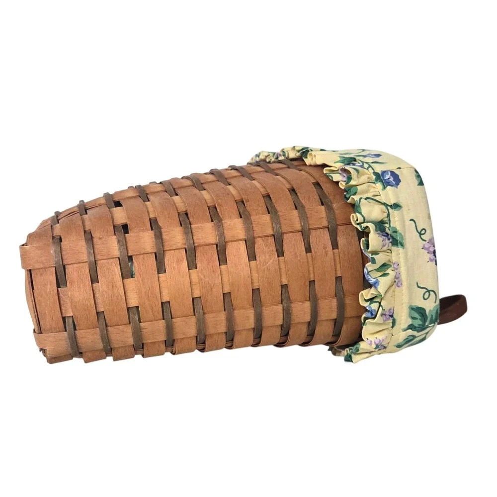 Longaberger 1990 Vintage Wall Hanging Basket Leather Handle‎ Floral Liner USA